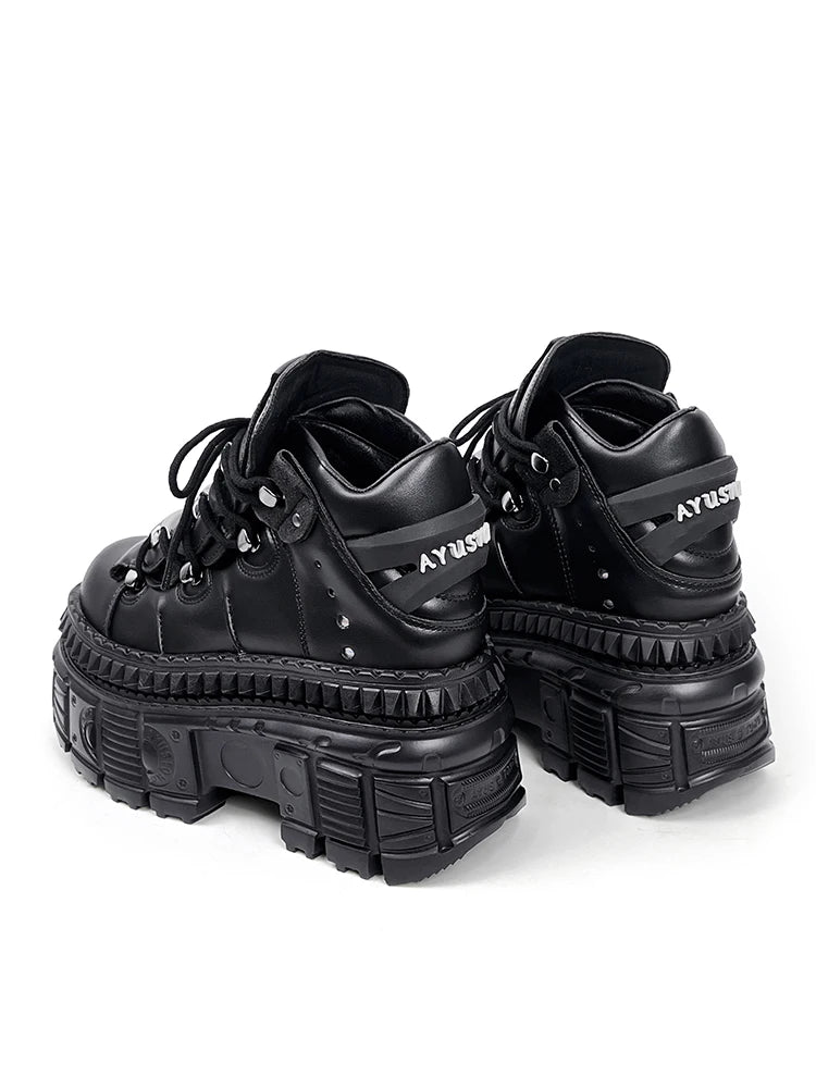 2025 Woman Sneakers New Punk Style Women Shoes Gothic Ankle Rock Boots Lace-up Heel Height Platform Shoes Woman Metal Decor