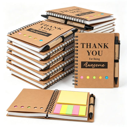Spiral Notebook Set with Sticky Notes Colored Index Tabs Pen Kraft Paper Sticky Note for Team Teacher Employee Appreciation Gift