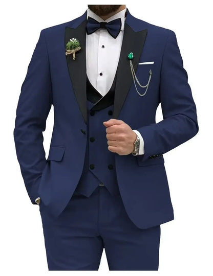 Royal blue Men Suits Slim Fit 3 Piece Double Breasted Suit Men Wedding Prom Party Business(Blazer+Vest+Pants)