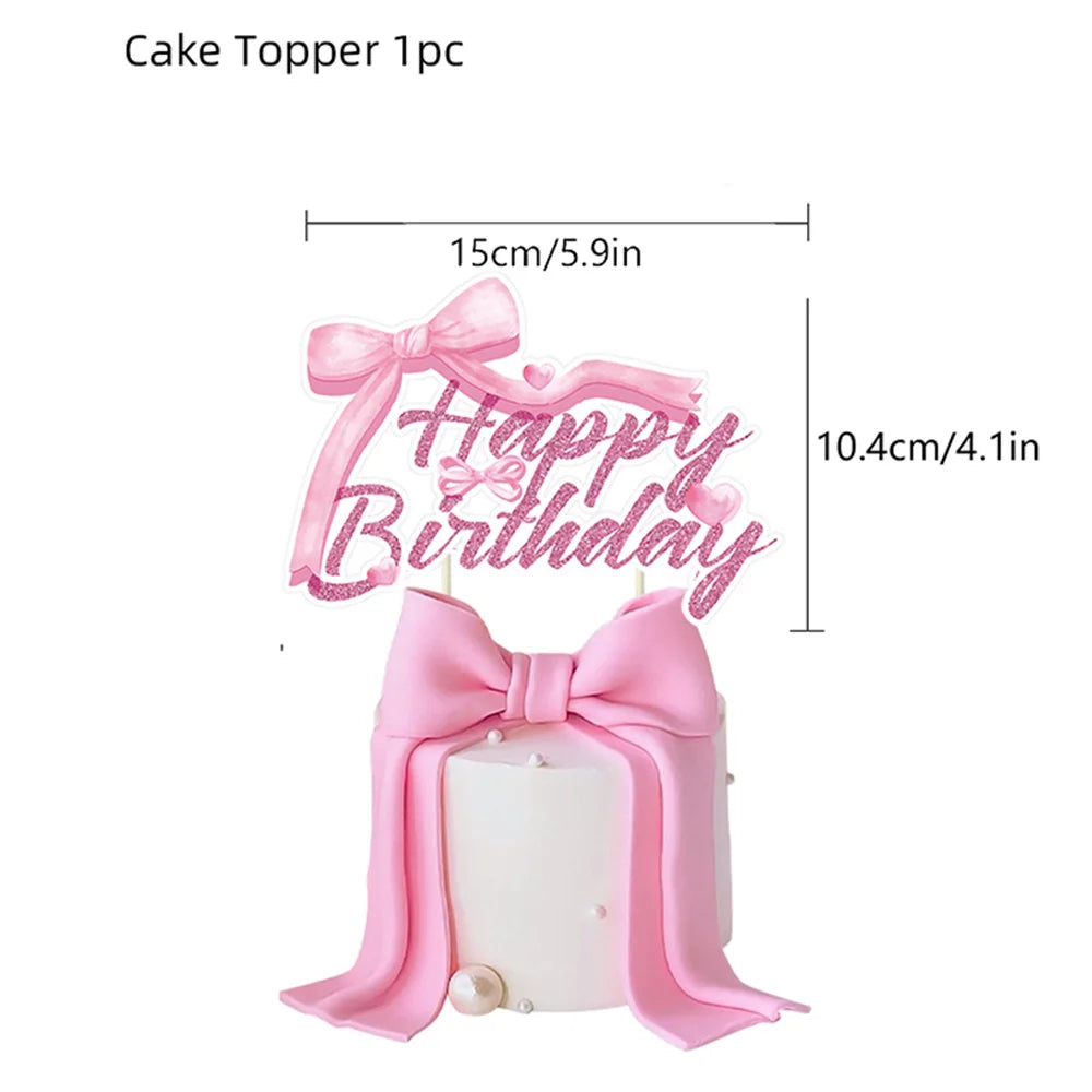 10pcs Bow Cupcake Toppers Birthday Bowknot Ribbons Coquette Pink Bow Cake Decors Bridal Baby Girls Wedding Party Supplies
