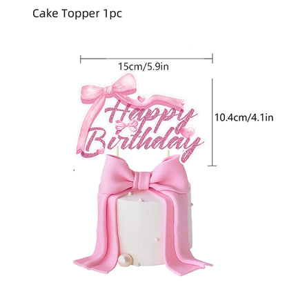 10pcs Bow Cupcake Toppers Birthday Bowknot Ribbons Coquette Pink Bow Cake Decors Bridal Baby Girls Wedding Party Supplies