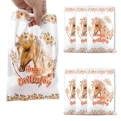 10/50PCS Cartoon Farm Horse Gift Bags Racing Horse Themed Dream Princess Cowboy Baby Shower Birthday Candy Bags Decor Supplies