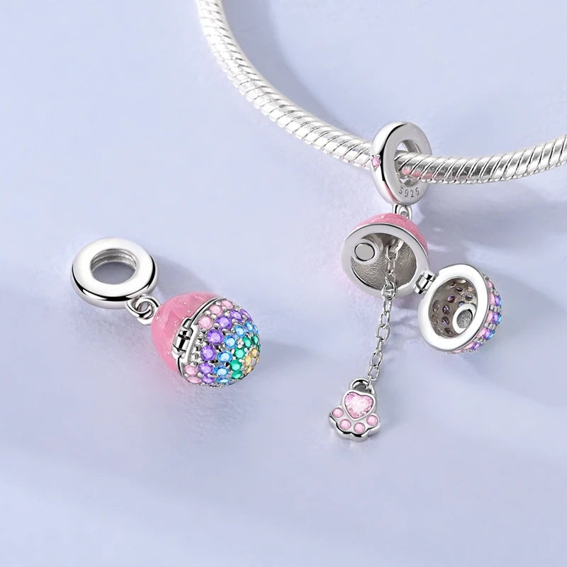925 Sterling Silver Can Be Opened Pandant Easter Egg Charms Beads Fit
