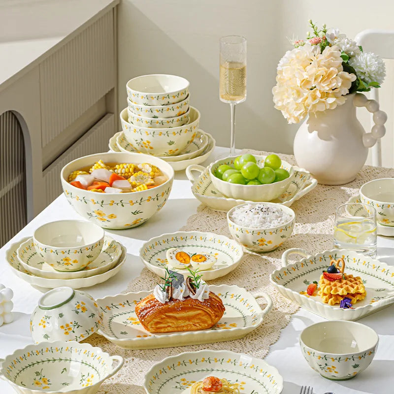 Dishes and Dishes Set Ceramic Bowls and Plates Binaural Bowls Ceramic Tableware Set Dinner Set Pratos De Jantar Teller Prato