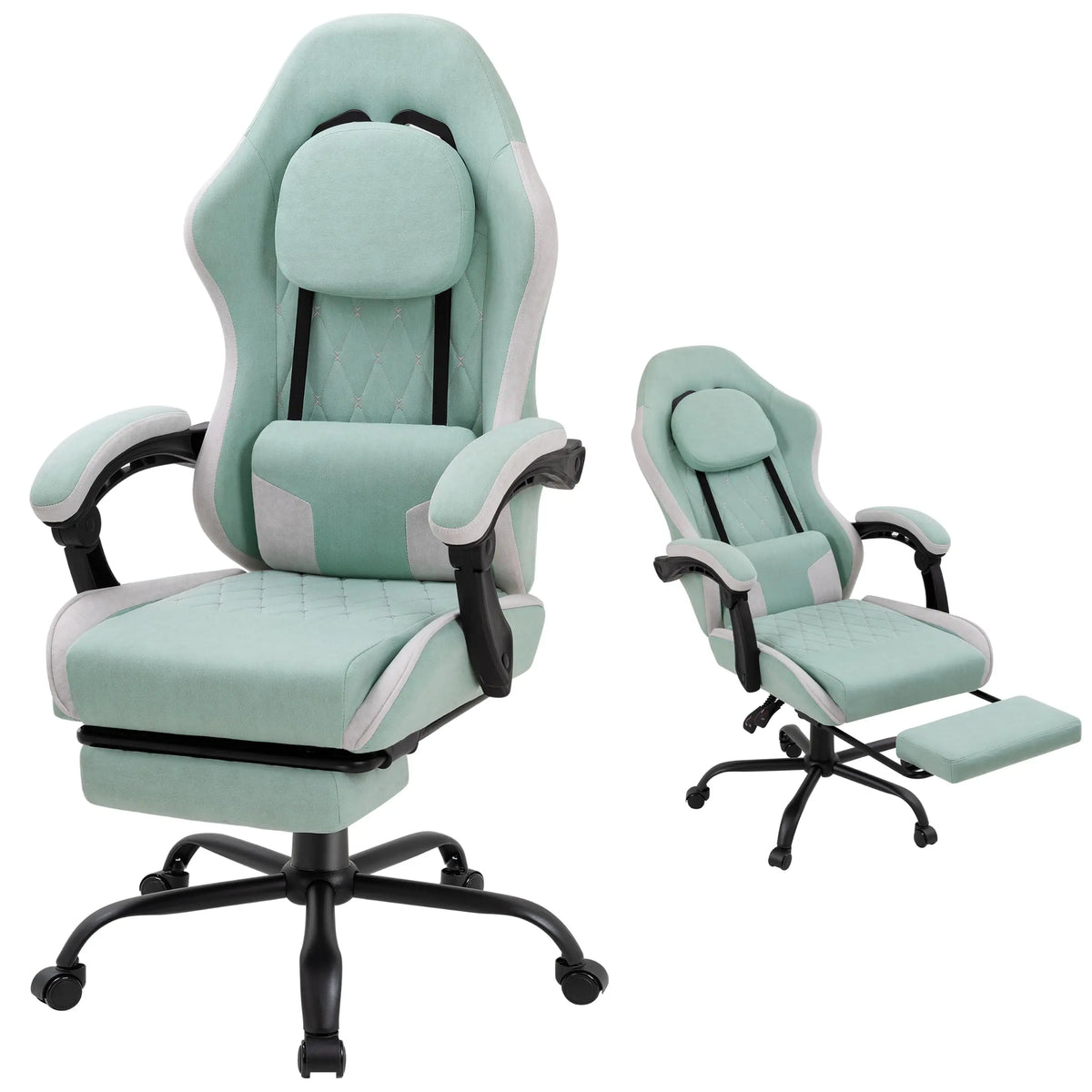 （Local US Inventory）Fabric Gaming Chair for Adults with Footrest and ket Spring Cushion Ergonomic Reclining Computer Chair Grey
