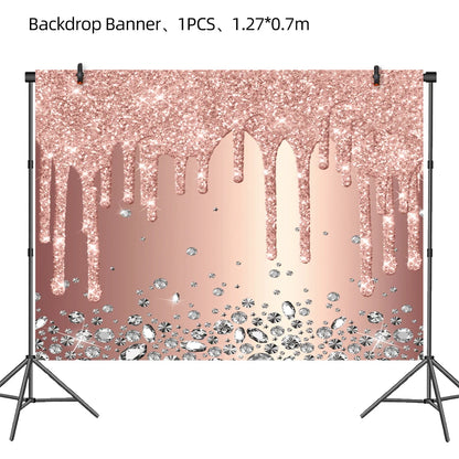 Rose Gold Party Supplies Disposable Tableware Set Diamond Glitter Paper Plate Cup Wedding Birthday Party Decoration Kid Balloons