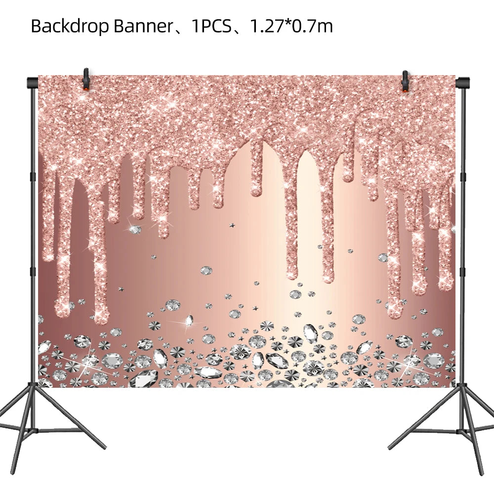 Rose Gold Party Supplies Disposable Tableware Set Diamond Glitter Paper Plate Cup Wedding Birthday Party Decoration Kid Balloons
