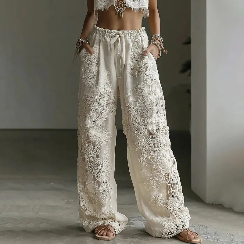 European and American Women's New Style Pants, Featuring Floral Print Pattern Elegant Temperament and Straight-cut Design Suitab