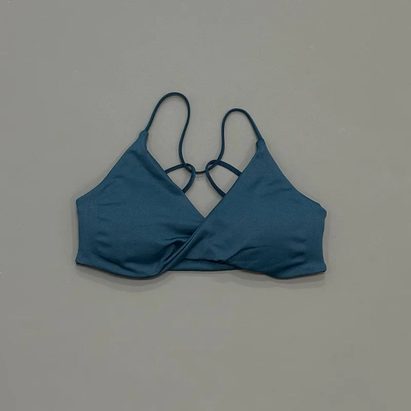 HISTELLO Vision Sports Bra Women Cross Back Seamless Yoga Bra With Removable Pads Backless Underwear Gym Running Sports Top