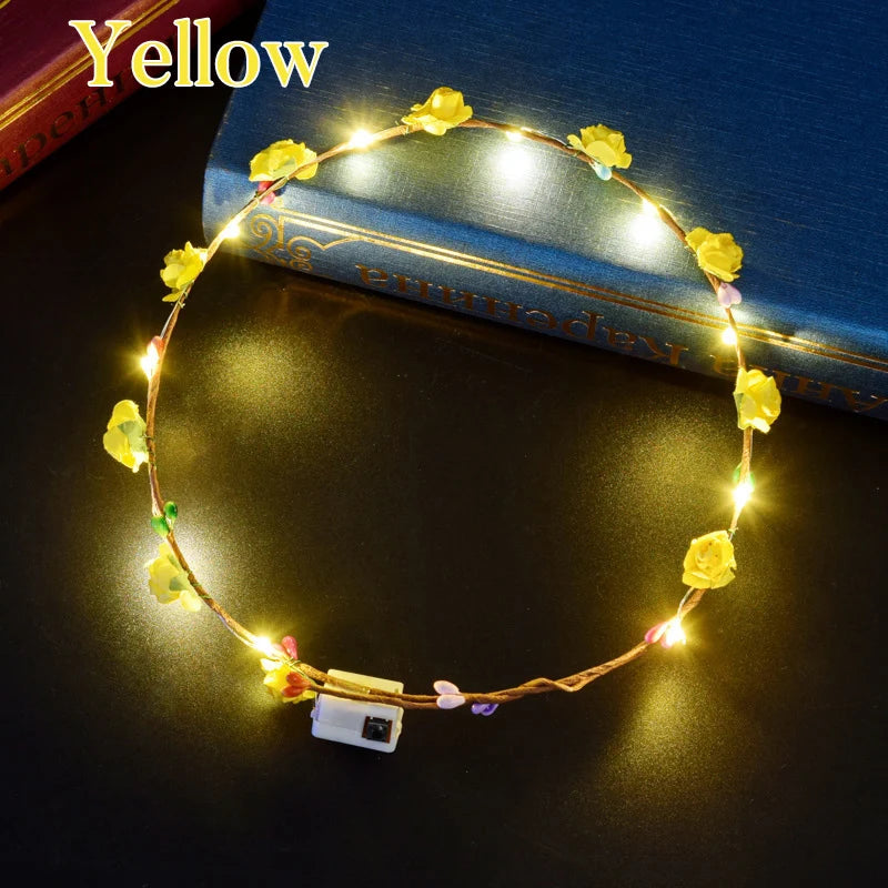 10-300pcs LED Flower Crowns Light Up Headbands Glowing Flower Crown Garland Glow in the Dark Headband for Wedding Party