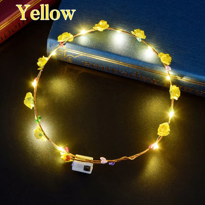 10-300pcs LED Flower Crowns Light Up Headbands Glowing Flower Crown Garland Glow in the Dark Headband for Wedding Party