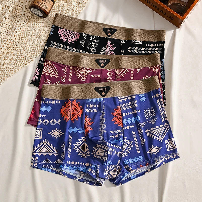 3Pcs Boxer Shorts Men's Underwear Ice Silk Underpants Sexy Panties 3A Antibacterial Breathable Elastic Lingerie Plus Size L-6XL