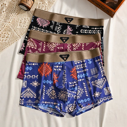 3Pcs Boxer Shorts Men's Underwear Ice Silk Underpants Sexy Panties 3A Antibacterial Breathable Elastic Lingerie Plus Size L-6XL