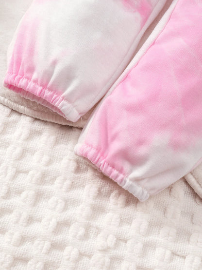 Baby Girl Spring And Autumn Pink Long Sleeved Hoodie With Personalized Printed Letter Pattern Three Piece Set