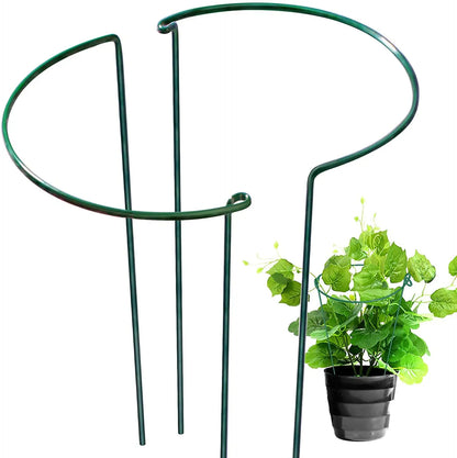 6pcs Plant Support Stakes, Half Round Metal Garden Plant StakeIndoor Peony Cages And Supports, Green Plant Support RingBorder