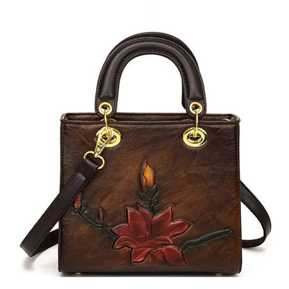 2026 New Handbag Trendy Hand-held Bag Floral Embossed Design Slanted Single-shoulder Crossbody Retro Ethnic Bags Women Package