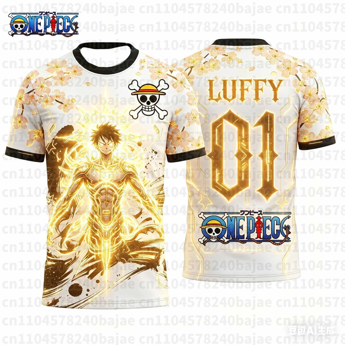 Summer One Piece Luffy Pattern T-shirt Japanese Anime Style Football Jersey Quick-drying Sports T-shirt for Men Family Matching