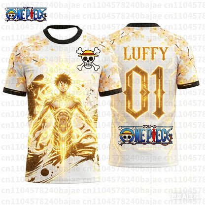 Summer One Piece Luffy Pattern T-shirt Japanese Anime Style Football Jersey Quick-drying Sports T-shirt for Men Family Matching