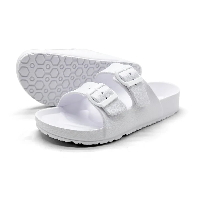 Litfun Women Summer Fashion Slippers 2025 New Outdoor Non-slip Beach Sandals With Double Buckle Indoor Casual Flat House Slides