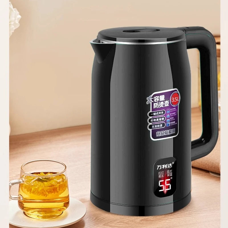 Electric Kettle 3.0L, Double-Layer Anti-Scald Design, Food-Grade Stainless Steel, 1500W Fast Boil, Insulated Handle