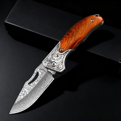 Folding knife 67-layer Damascus Folding Pocket knife with Wooden handle EDC Tools Outdoor Camping Survival knife