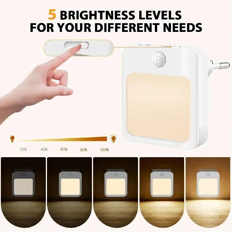 Night Light Motion Sensor With LED Light EU/US Plug Lamps Children's Night Light Wireless Night Lamp For Bedside Table Bedroom Portable Night Light, Night Light