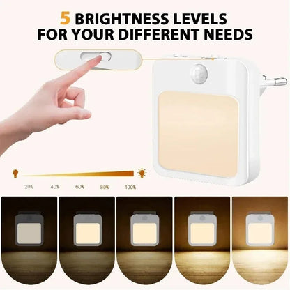 Night Light Motion Sensor With LED Light EU/US Plug Lamps Children's Night Light Wireless Night Lamp For Bedside Table Bedroom Portable Night Light, Night Light
