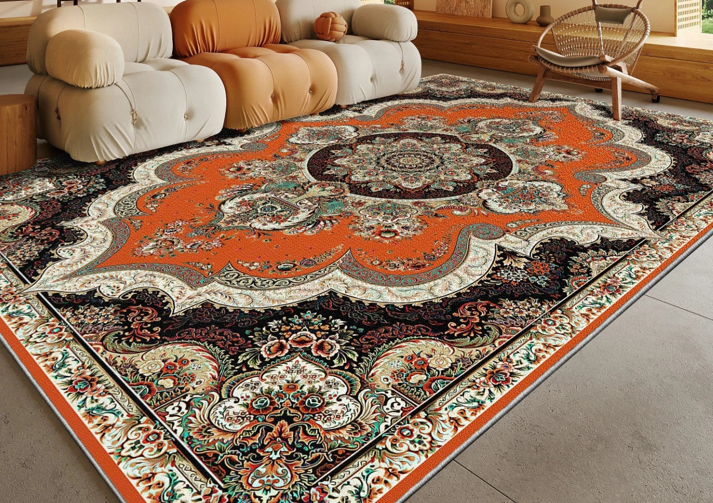 Ethnic Style Bedroom Decor Retro Carpet Light Luxury Carpets for Living Room Washable Lounge Soft Floor Mat Anti-slip Study Rug