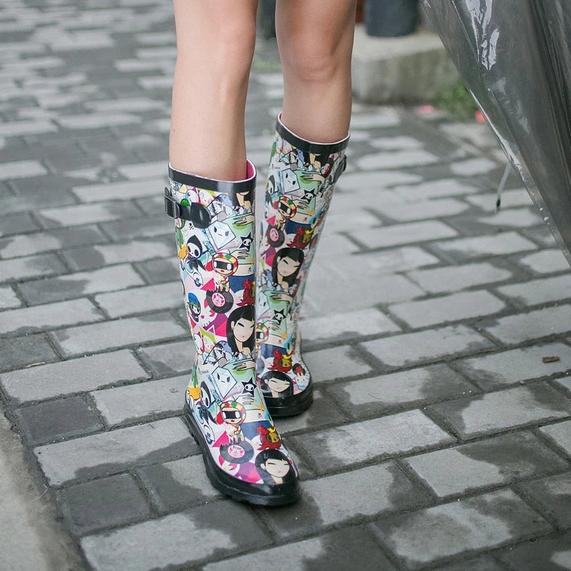 Miaoguan 2026 Women Rainboots Non-slip Waterproof Rain Shoes Cartoons Rubber Mid Calf Casual Female Water Shoes Woman Galoshes