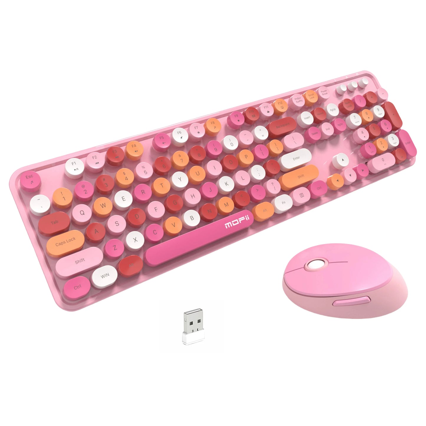 MOFii Sweet Wireless Keyboard Mouse Combo, Milk Tea Gradient Retro Round Keyboard, Silent for Women, US QWERTY