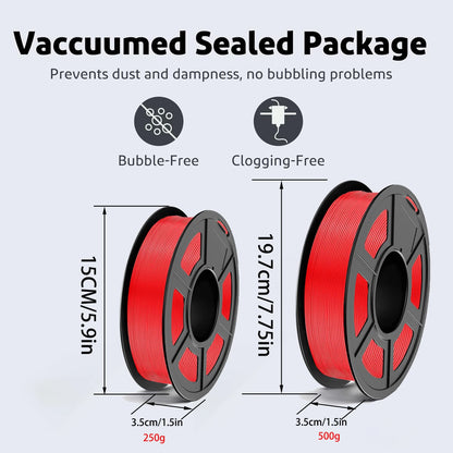 PLA 3D Printer Filament, 1.75mm, Dimensional Accuracy +/- 0.02 mm,250g/500g Per Spool, Black/White/Blue/Red