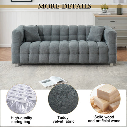 80-Inch Modern Teddy Fleece Sofa, With 2 Cushions 3-Seater  Sofa Suitable for Living Room Bedroom or Apartment Comfortable Deep-Set Leisure Furniture Wide Armrest Design Easy to Assemble