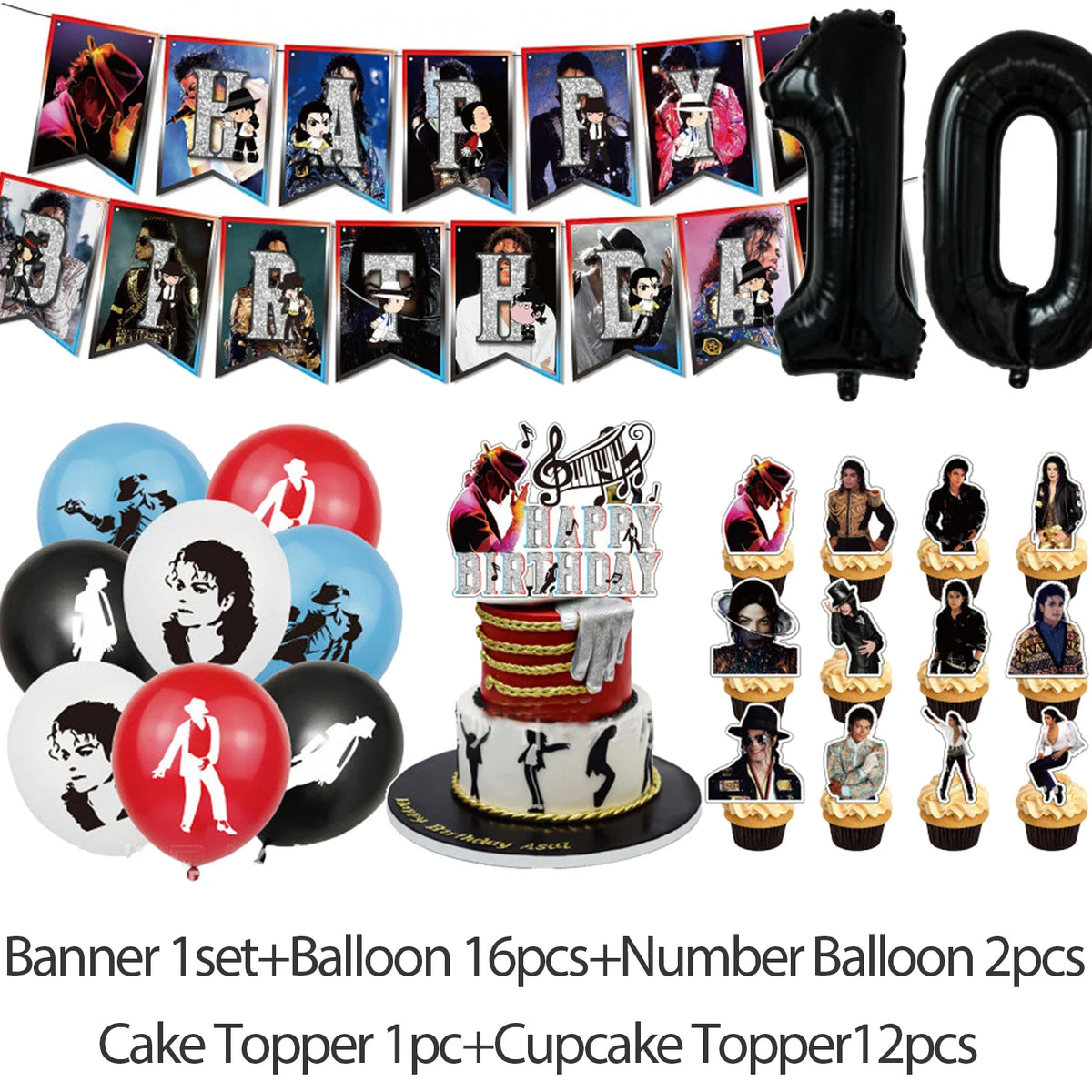 Michael Jacksons Birthday Party Decorations Fans Party Supplies Cake Topper Balloons Background Photo Studio Photography Props