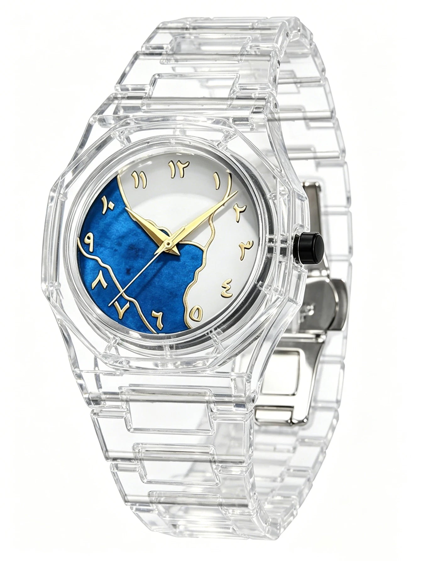 Unisex Casual Fashion Quartz Watch Set with Jewelry Accessories Transparent Case for Daily Wear Holiday Gift