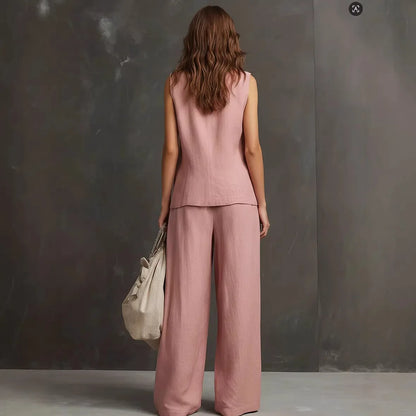 Outfits For Women 2 Piece Set Single-breasted Vest Pocket Solid Color Top Women Pocket Wide-leg Trousers Women's New Summer Suit