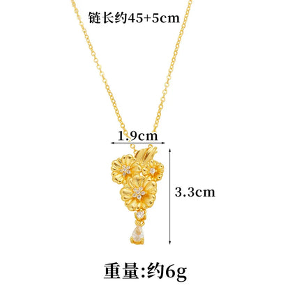 Low Key Luxury Jewelry Set For Women 24K Gold AU999 Matte soft luster highlights layered embossed diamond blooming flower
