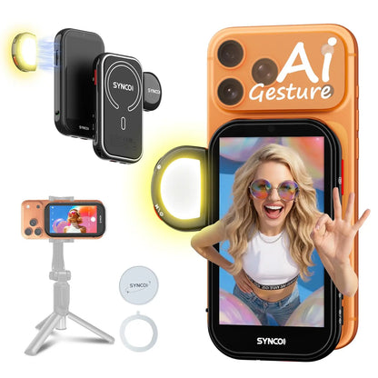 【US STOCK】 NEW SYNCO XView M4 AI Wireless Vlog Selfie Monitor Screen 4.02 Inch For iPhone 7-17 Series AI Gesture Control Built-in 3-Mode Fill Light Wireless & Wired Freely Switch For Content Creator YouTube Live
