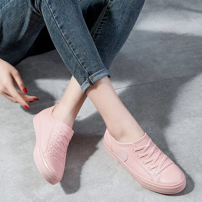 Pink Faux Fur Lined Rain Shoes Women's Warm Low Top Galoshes Woman Winter Waterproof Rubber Shoes Ladies Restaurant Work Flats