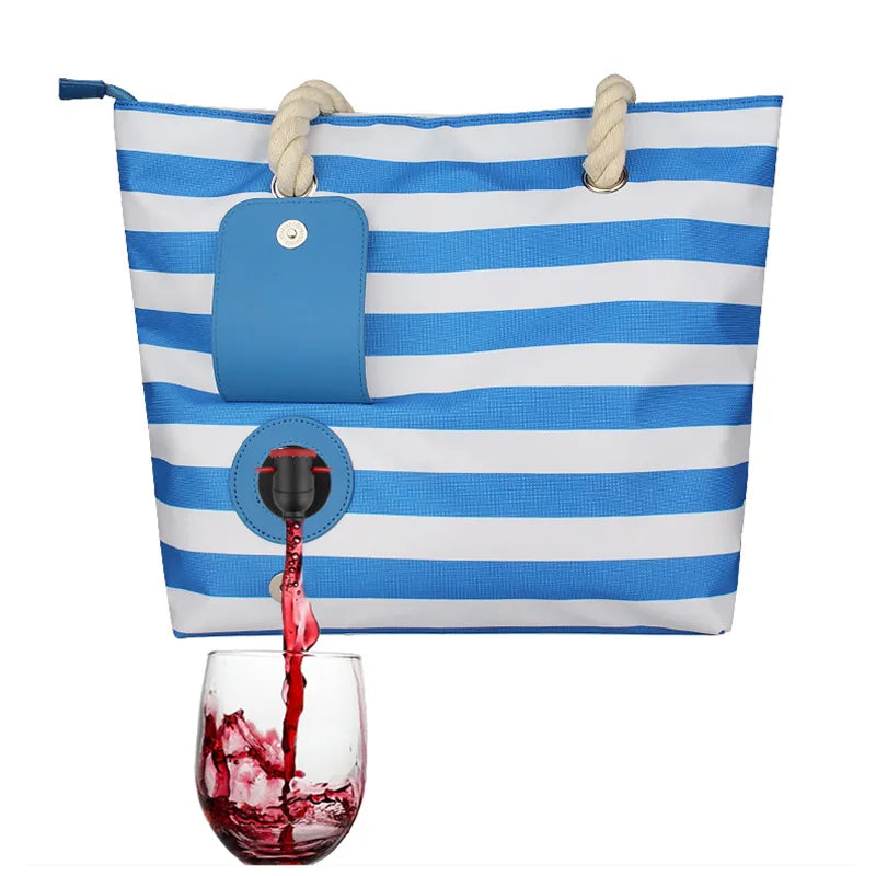 Portable Beach Wine Tote Bag with Hidden Dispenser Insulated Large Cooler Bag with Bladder
