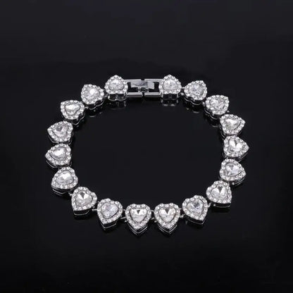 45CM New Hip Hop Tennis Chain Bracelet Necklace Shiny Heart Rhinestone CZ Fashion Rock Party Jewelry