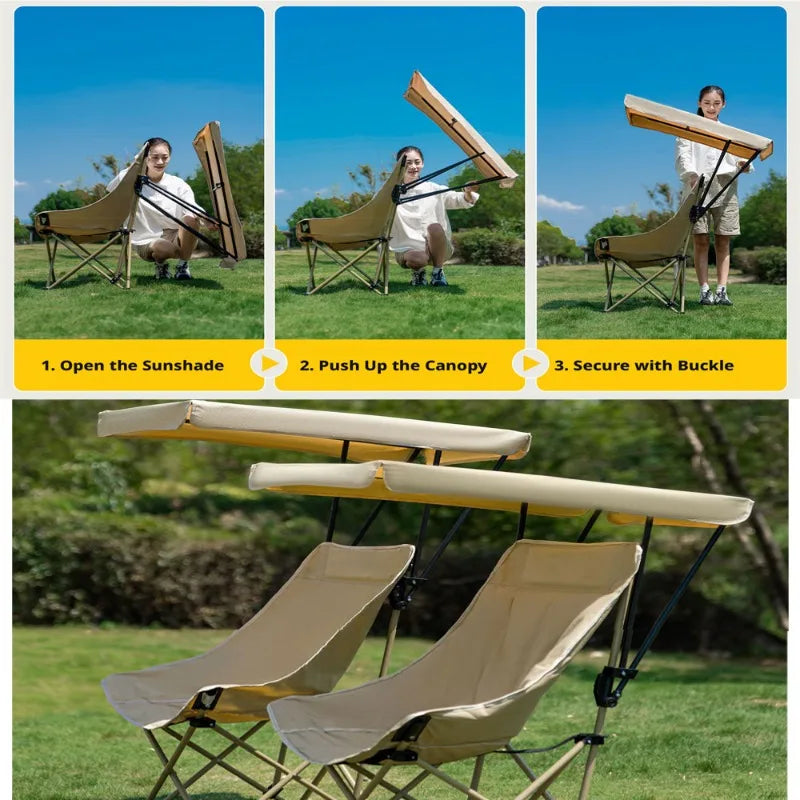 Foldable Moon Chair with Umbrella High Back Shade Portable Beach Camping Outdoor Chair