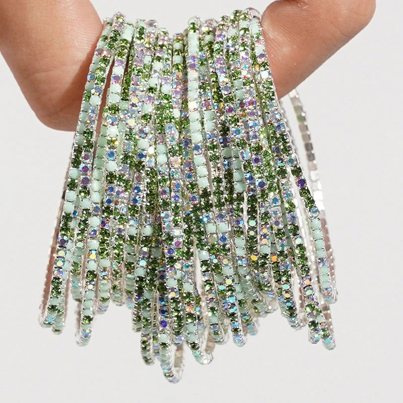5pcs Fashion Colorful Acrylic Crystal Rhinestone Elastic Bracelet For Women Stretch Wristband Wedding Bracelets Daily Jewelry