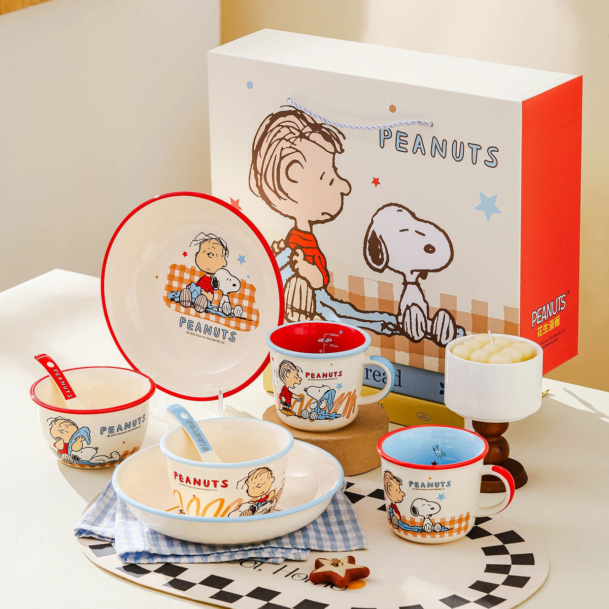New 4Pcs Cute Cartoon Snoopy Ceramic Tableware Gift Box Set Cup Spoon Bowl Plate Heatable Beautiful Tableware Kid Birthday Gift