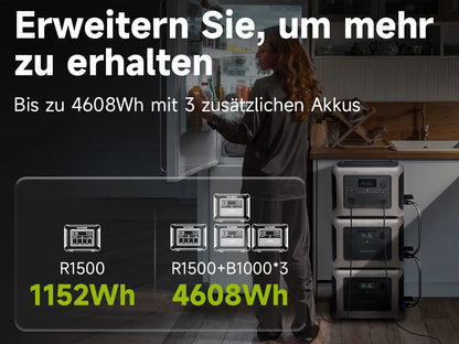 ALLPOWERS R1500 Modular Power Stations Key Into B1000 Superior Off-grid Portable Backup UPS Solar Electricity Generator System