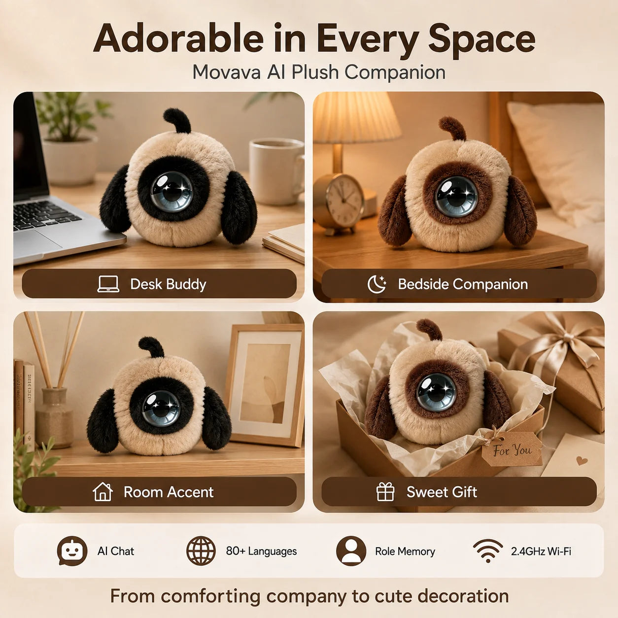 Color-block One-eyed AI Plush Toy Cute Ball Shape with LED Screen Smart Voice Interactive Robot Storytelling Kids Emotional Comp