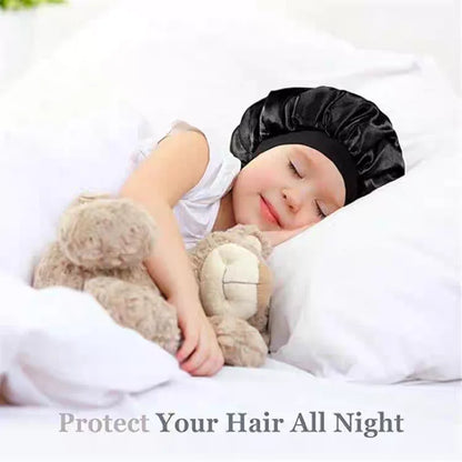 Kids Sleep Cap Satin Bonnet for Child Girls Boys Toddler Night Sleeping Hat Elastic Solid Blank Cook Beanie Soft Turban Headwear