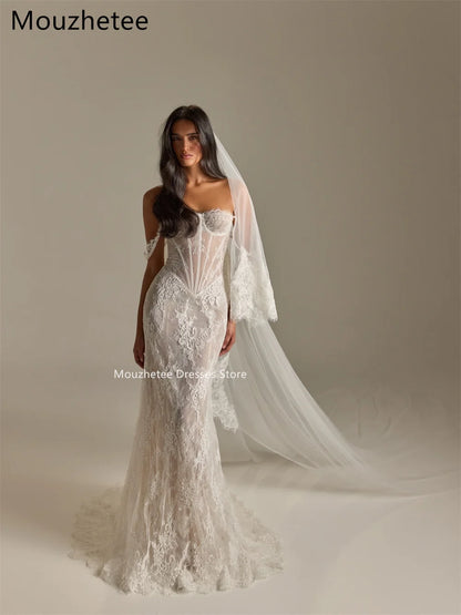 Mouzhetee Mermaid Lace Elegant Wedding Dresses Sleeveless Off The Shoulder Sexy Brides Gown Custom Made 2025