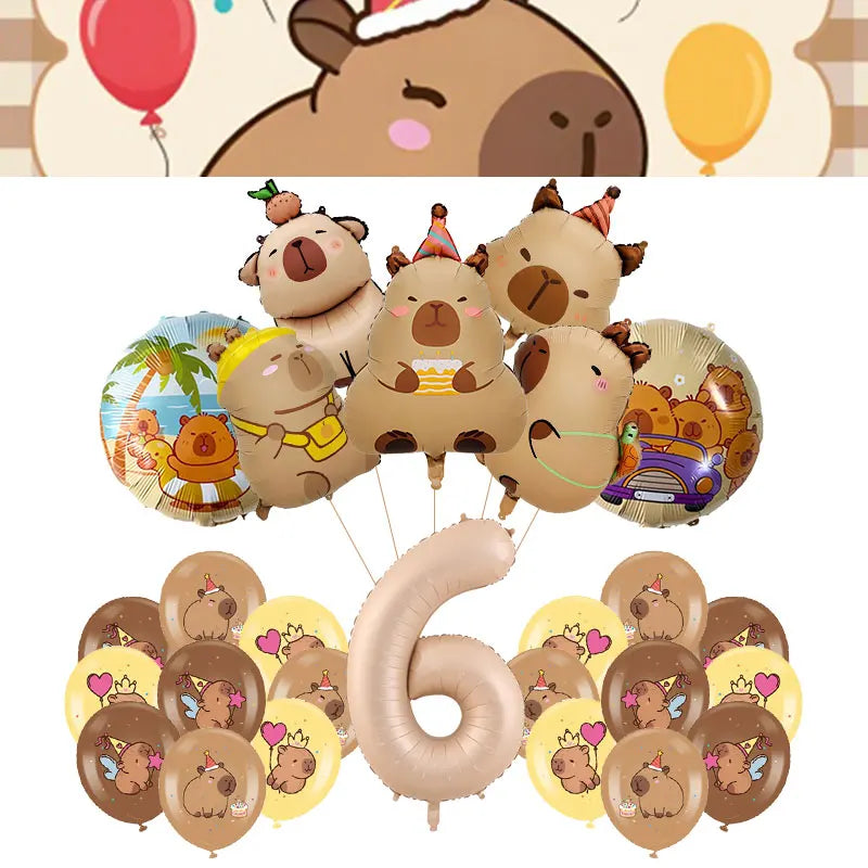 Capybara Decoration Birthday Party Favors Tableware Set Cup Plate Balloons Gift Bags Happy Banner Cake Topper Supplies for Girls