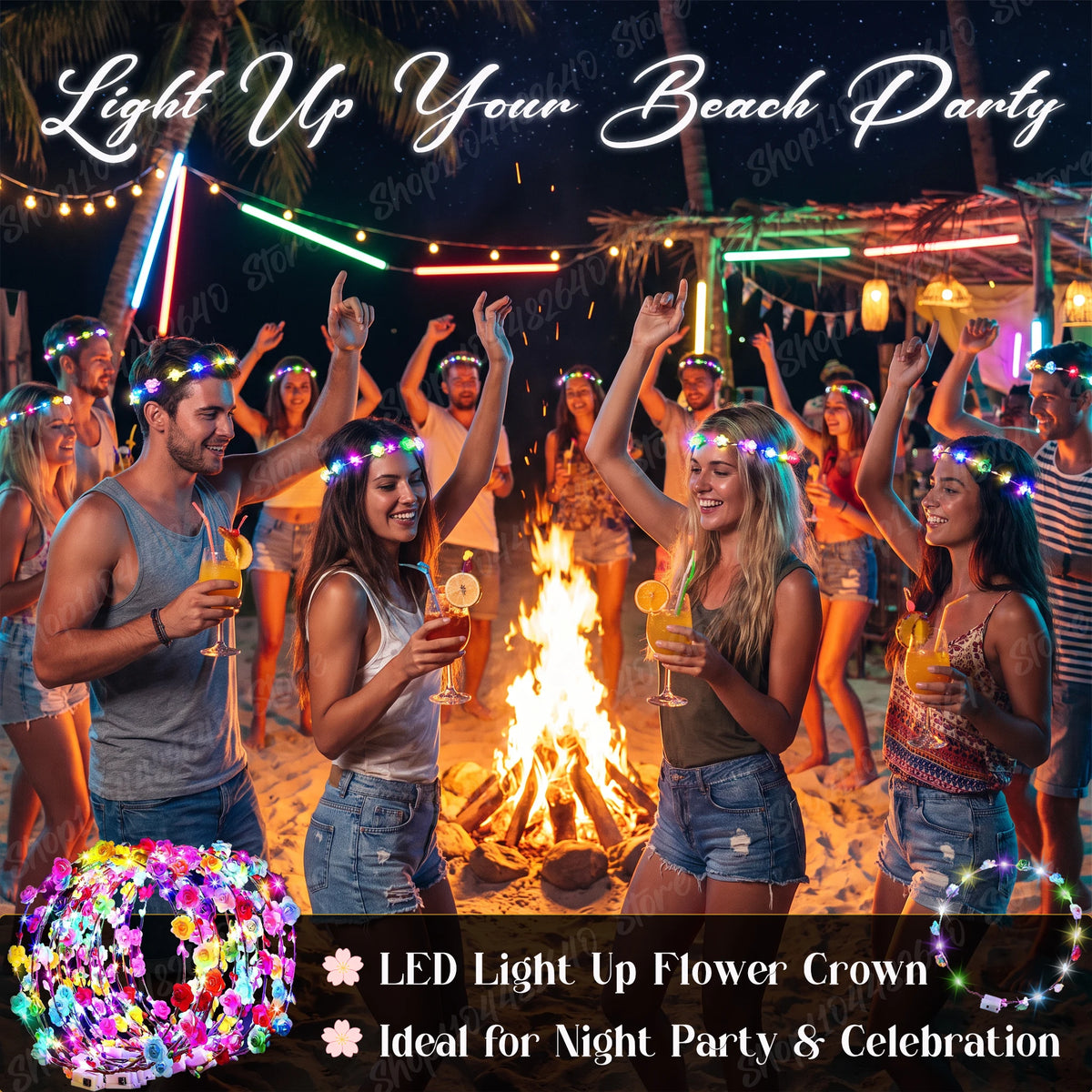 10-100Pcs LED Flower Headbands Glowing Garland Light Up Headbands Glow in the Dark Headband Wedding Beach Party Birthday Supplie