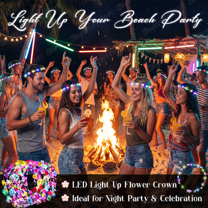 10-100Pcs LED Flower Headbands Glowing Garland Light Up Headbands Glow in the Dark Headband Wedding Beach Party Birthday Supplie